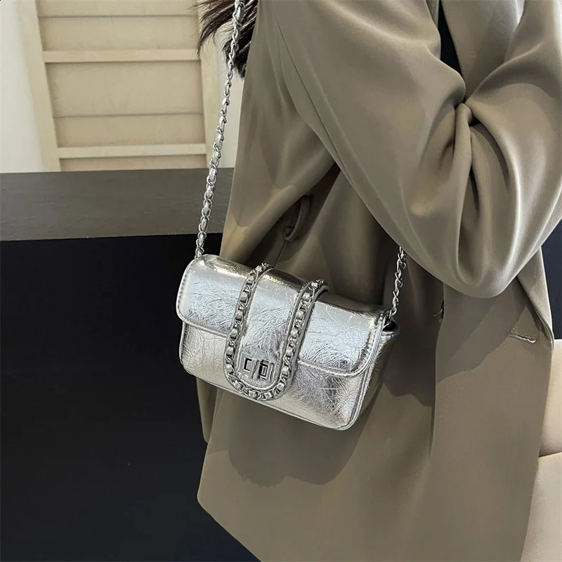 Silvery y Handbags And Purse Women Flip Bags PU Leather Messenger Shoulder Bag Female Chain Crossbody 250815