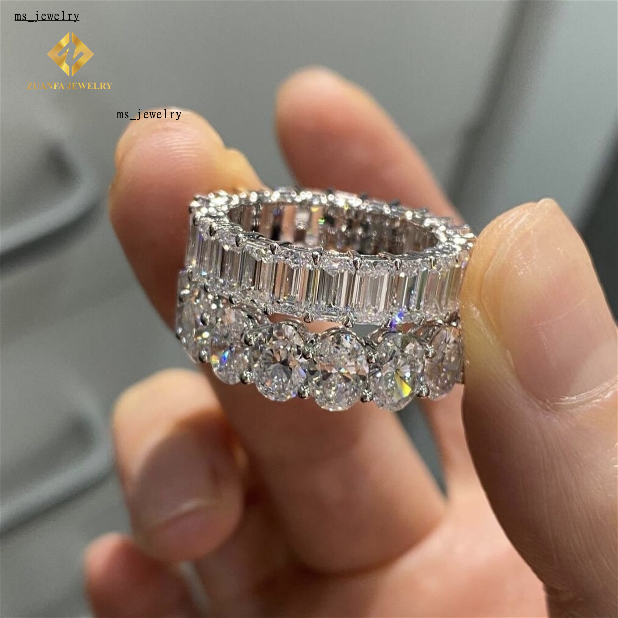 Anniversary Bridal Jewelry Top Quality 10k White Gold VVS1 Oval Moissanite Diamond Fully Engagement Eternity Band Ring Women