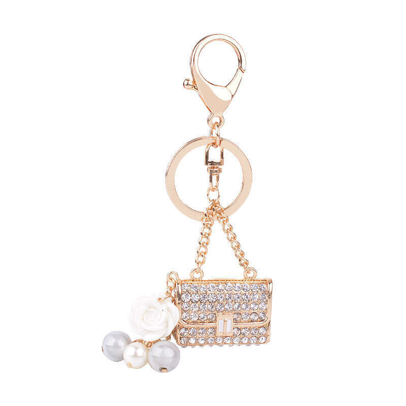 Korean Version Creative Fashion Pearl Bag Alloy Rhinestone Keychain Exquisite Car Hanging Ornament Small Gift