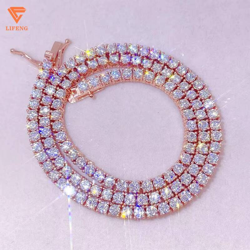 Fast Delivery High Quality Shining Moissanite Tennis Chain D VVS 3mm 4mm 5mm 6mm Silver Necklace for Men and Women