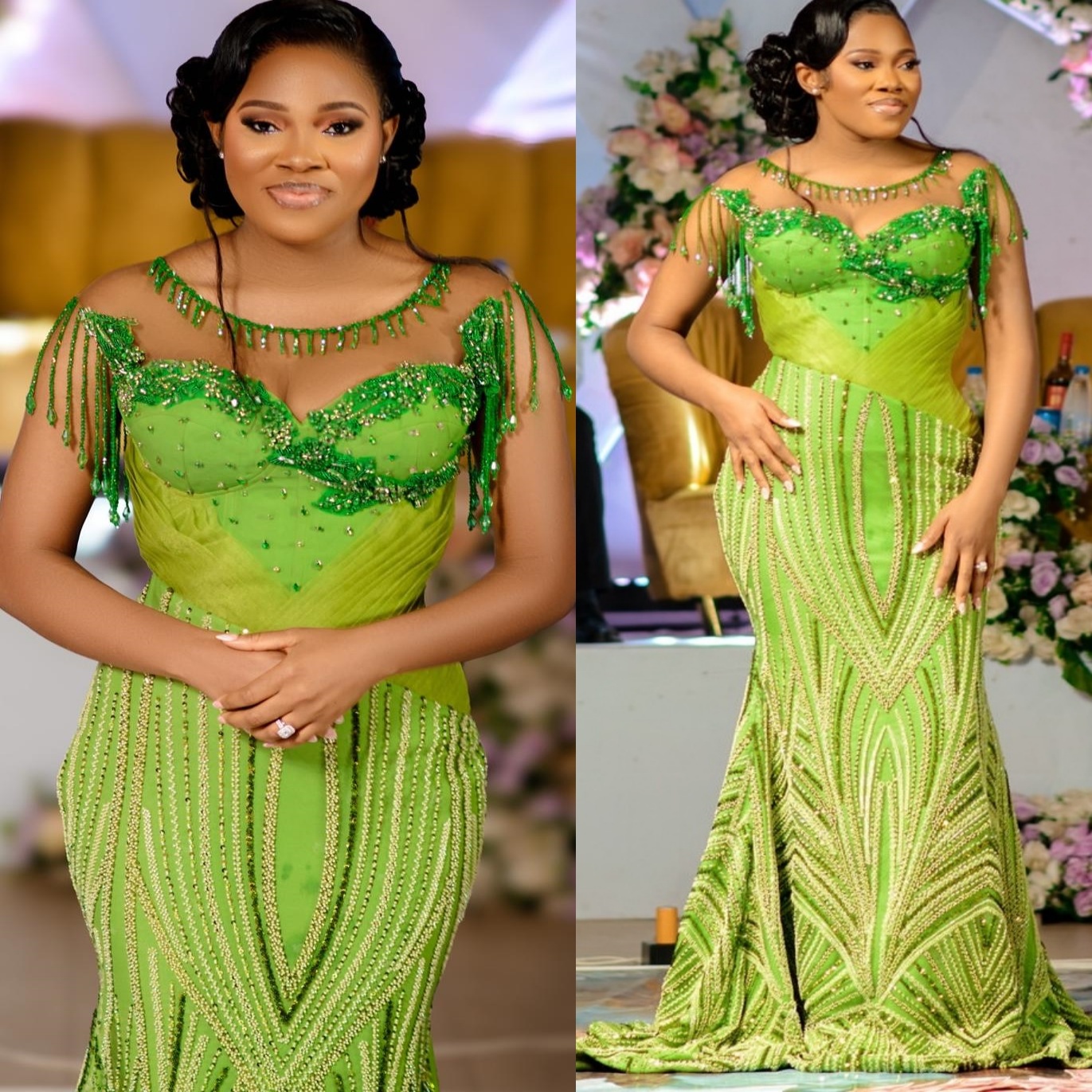 Aso Ebi Green Mermaid Prom Dresses 2025 Beaded Tassels Sequined Evening Formal Party Second Birthday Engagement Gowns Plus Size Dress For Special Occa