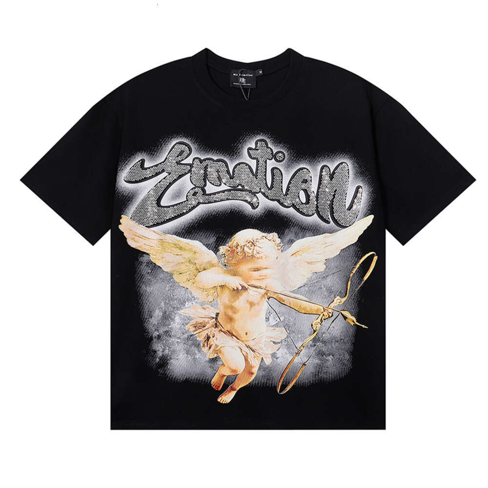 MIXED EMOTION Shirt Trendy American Street Hip-Hop Rhinestone Cotton Short Sleeve Mens Vintage Skeleton Print Leisure Loose Round Neck Mix Emotions T-Shirt 042