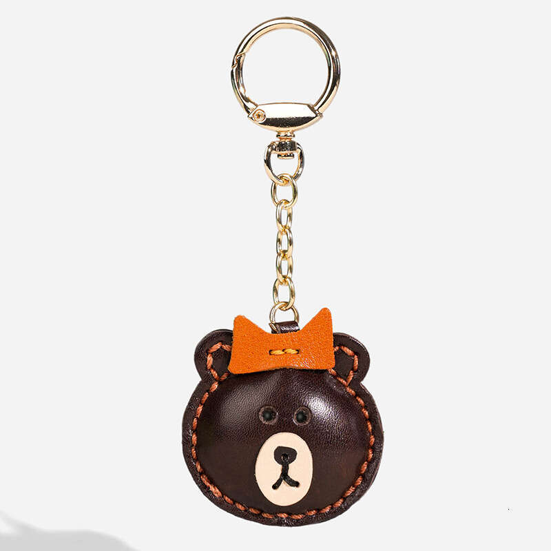 High-end Hand-sewn Cute Bear Genuine Leather Pendant Women's Bag Backpack Decoration Car Keychain Accessory