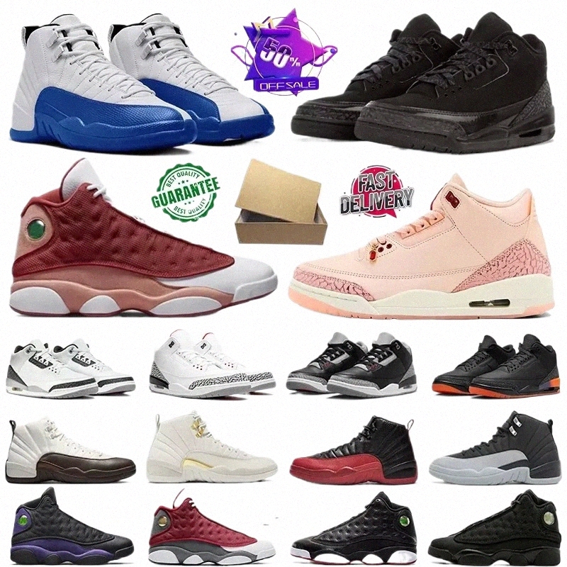 with Box 3 3s 12 12s 13 13s Basketball Shoes man Woman sneakers Black Cat Valentine's Day 2025 Cement Grey Blueberry Barons Taxi Playoffs Red Ft big