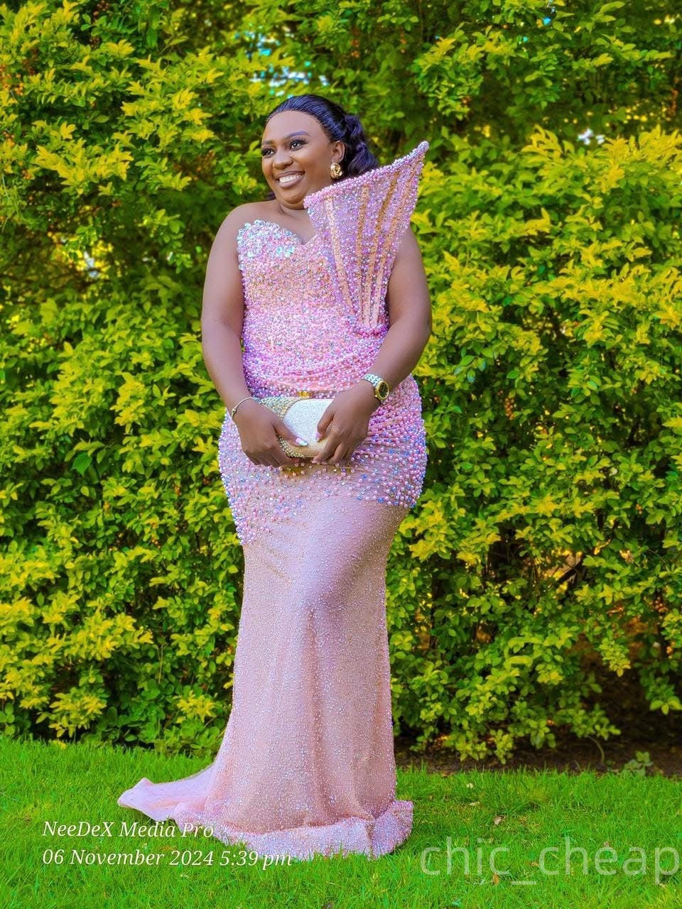 Aso Ebi Pink Mermaid Prom Dresses 2025 Pearls Crystals Stylish Sequined Evening Formal Party Second Birthday Engagement Gowns Plus Size Dress For Spec
