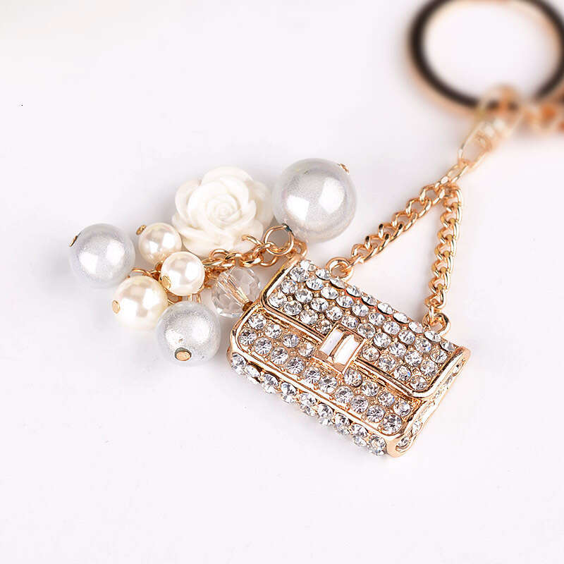 Korean Version Creative Fashion Pearl Bag Alloy Rhinestone Keychain Exquisite Car Hanging Ornament Small Gift