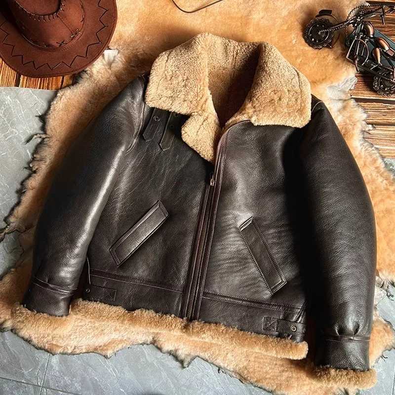 2024 New Fashion Mens Winter Coat Genuine Leather Natural Sheepskin Shearling Jacket Thick Wool Liner Brown Plus Size XXXXXXL XJ250818