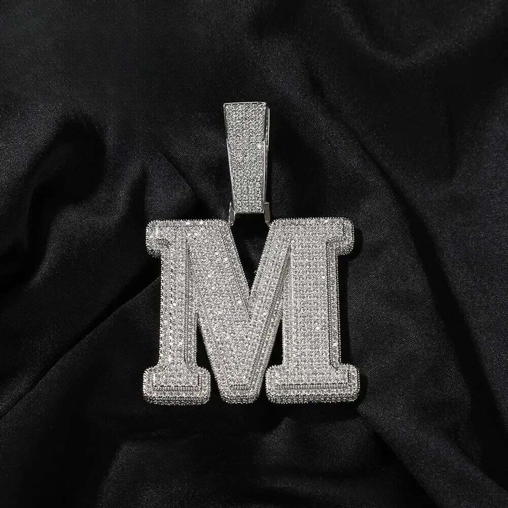 A-Z Sterg Sier Shiny VVS Moissanite Letter Pendant with 3mm 24inch Rope Chain Jewelry for Men Women Nice Gift