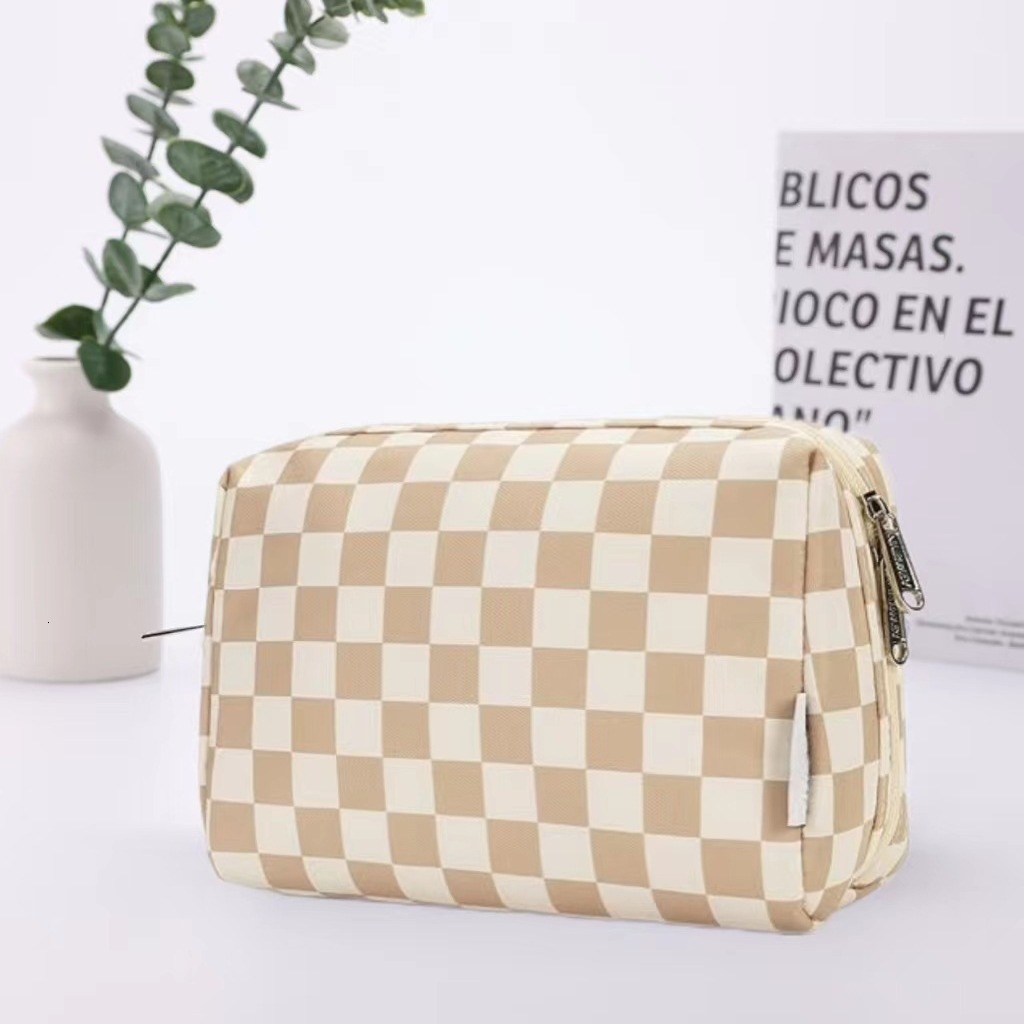 Free shipping designer Hot Selling New Checkerboard PU Makeup Bag Large Capacity Storage Bag Travel Waterproof Toiletry Bag Ins Portable