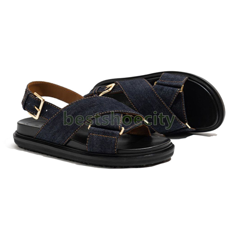 designer sandals vintage flat heels sandal comfortable denim cross-strap classics fashion rubber non-slip platform sandale size 35-40