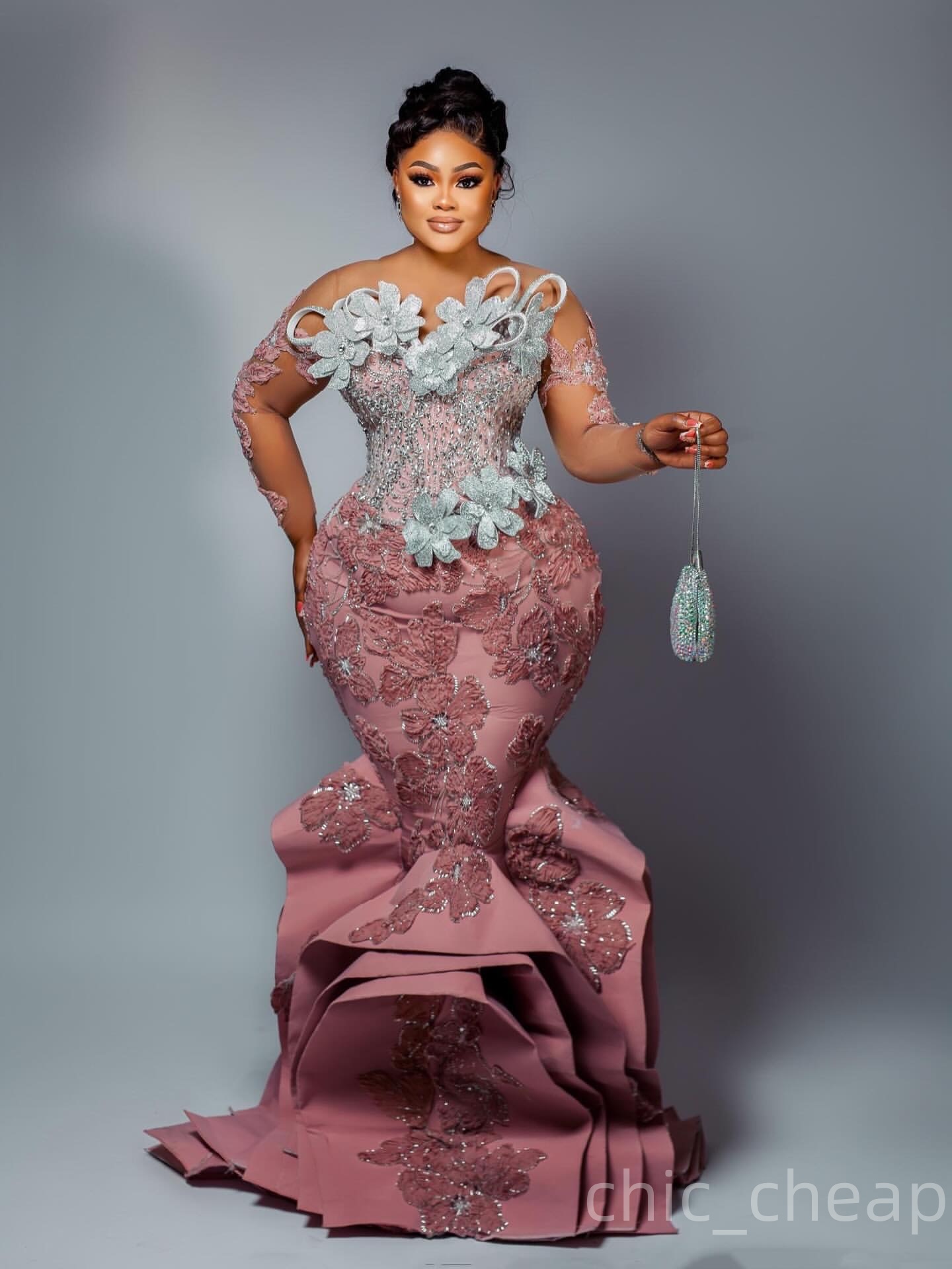 Aso Ebi Blush Pink Mermaid Prom Dresses 2025 Flowers Floral Lace Evening Formal Party Second Birthday Engagement Gowns Plus Size Dress For Special Occ