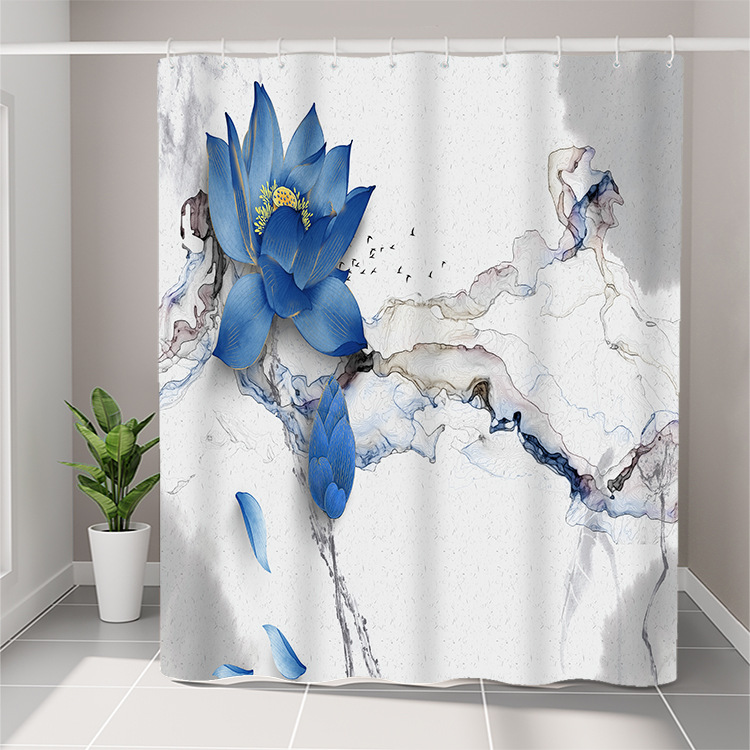 YL-36945 Manufacturer Spot Digital Printed Fabric Shower Curtain Waterproof Thickened Bathroom Partition Curtain with Hook