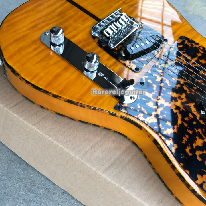 Prince HS AndersonHohner Madcat Mad Cat Amber Yellow Flame Maple Top Electric Guitar Leopard Pickguard, Body Bi