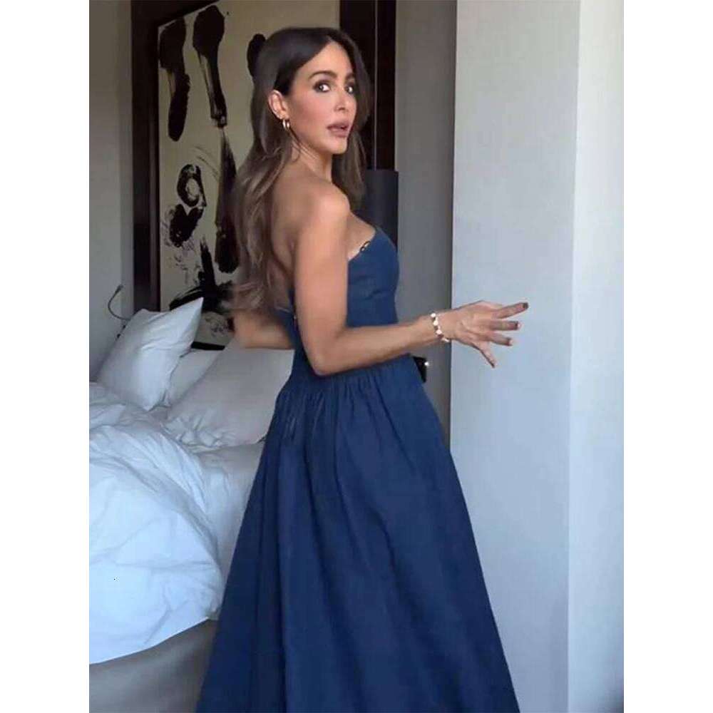 hoodie Elegant Women's Strapless Slim Fit Denim Ruffled Midi Dress Summer New Beach Party Dresses For Woman Casual Streetwear Outfits jacket