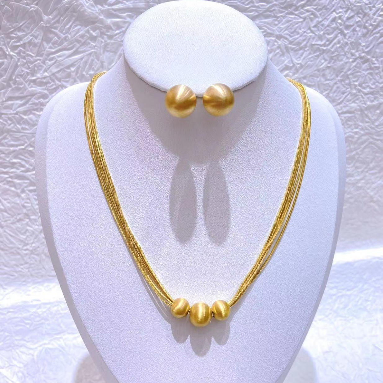 Gold Color Jewelry Set Nine Beads Cuff Bracelet Earrings Necklace African Dubai Drop Earrings Ring Fashion Italy Jewelry 250221