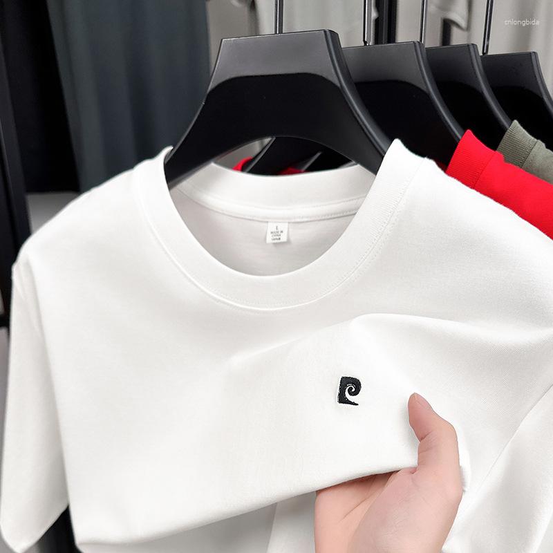 Men's T Shirts Summer Short-Sleeved T-Shirt Round Neck Liquid Argon Seamless Thin Casual Pure Color Embroidered Half-Sleeved