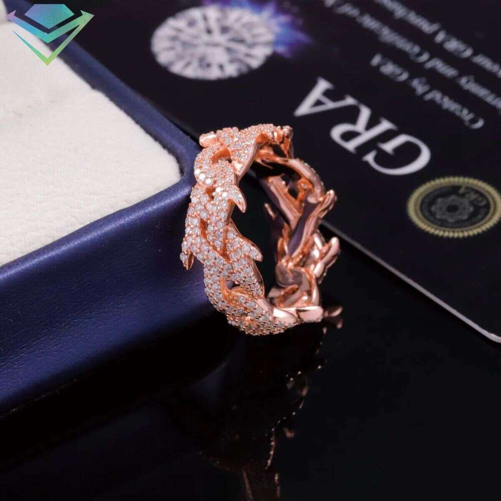 Fashion Jewelry Iced VVS Diatoeous Earth Sier Plated Spike Hip Hop Unisex Cuban Ring