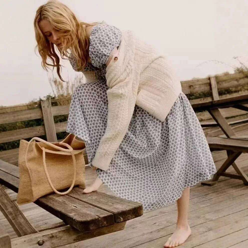 hoodie Women New Spring And Summer Printed Drawstring Tied Elastic Waist Round Neck Puff Sleeve Dress jacket