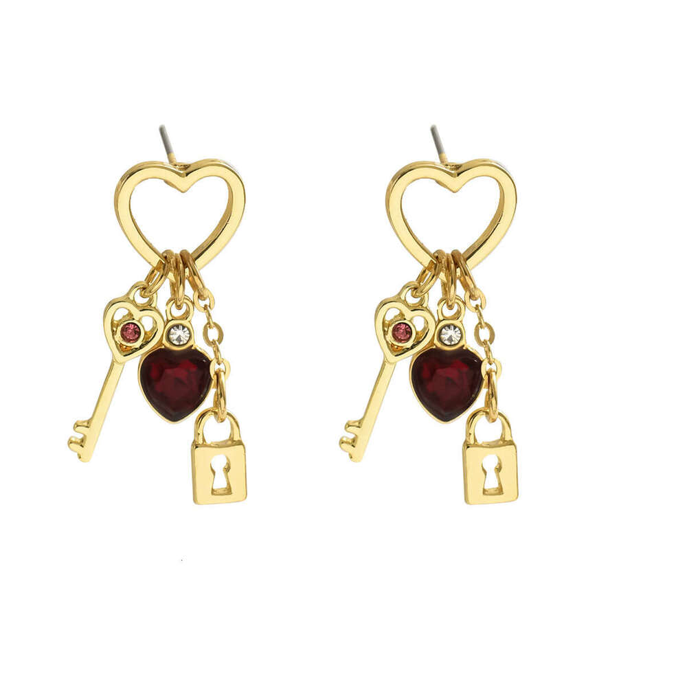 Lock Series French Minimalist Heart Stud for Women - Inlaid Dias Drop Earrings with High-End Fashion Design