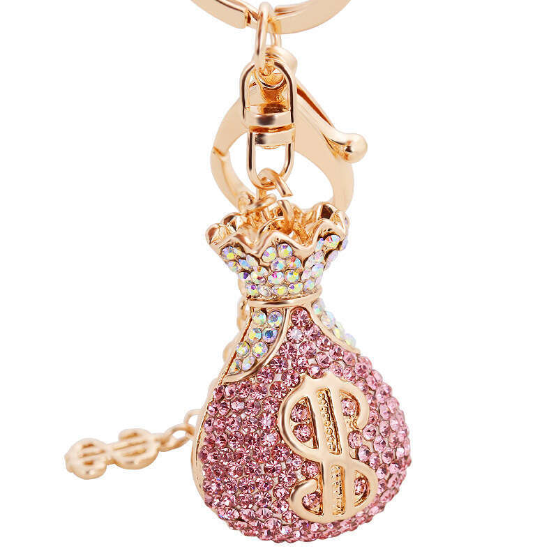 Alloy Inlaid Dia Dollar Money Keychain Car Pendant Lucky Bag Charm Creative Small Gift