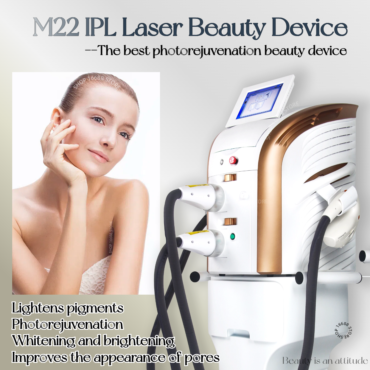 OPT Multi-functional Golden Appearance High-efficiency 2-in-1 ND YAG Laser Facial Wrinkle Lifting Skin Multi-mode Safety Cosmetic Instrument 1/2 Handl