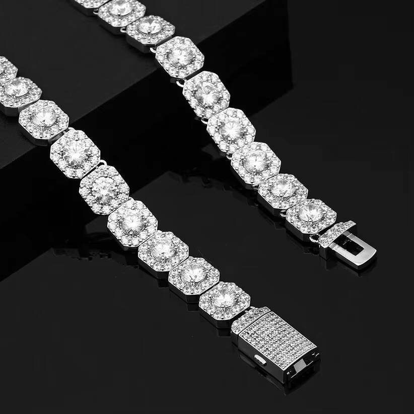 Wholesale Cluster Tennis Chain Necklace Silver Bling Cz Iced Out Chain Necklace for Women