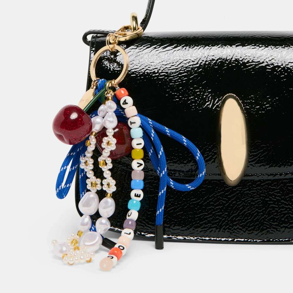 Minimalist Bag Charm Cherry Pearl Heart Star Flower Pendant Color Rope Keychain