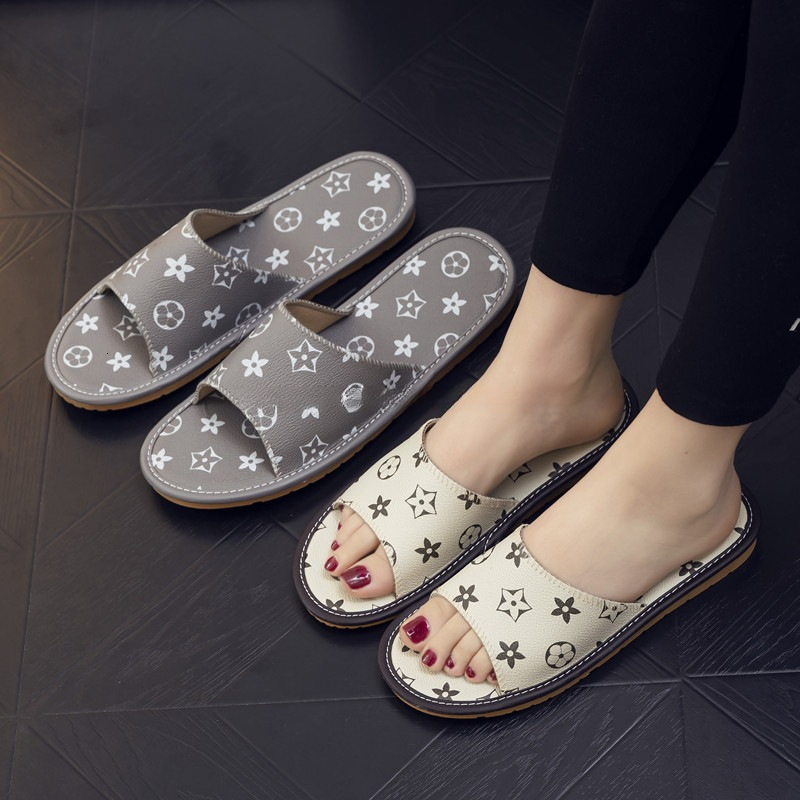 Couple Leather Slippers Home Nordic Style Bedroom Indoor Soft Sole Silent Men and Women Sandals New Non-Slip Summer ddmythur