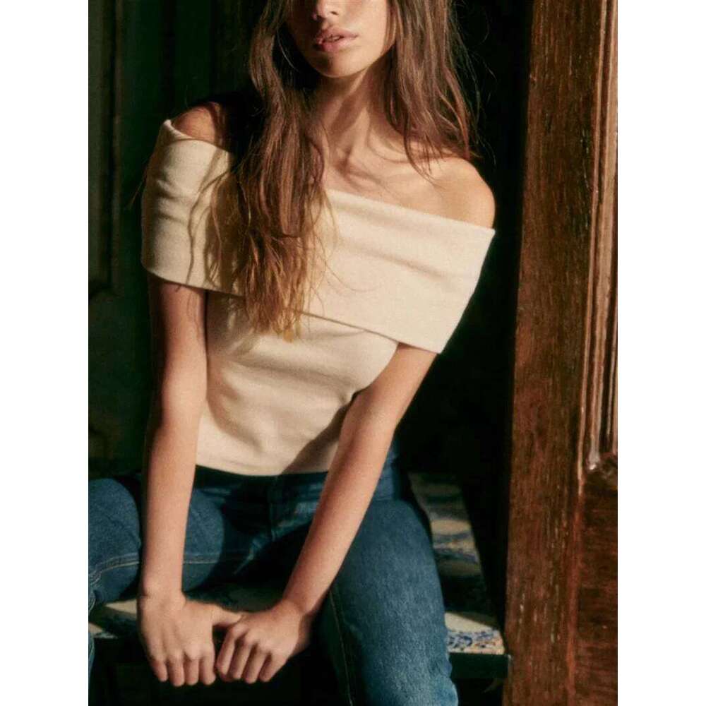hoodie Women Off-Shoulder Knit Tshirt Sexy Slash Neck Slim Lady Top Summer jacket