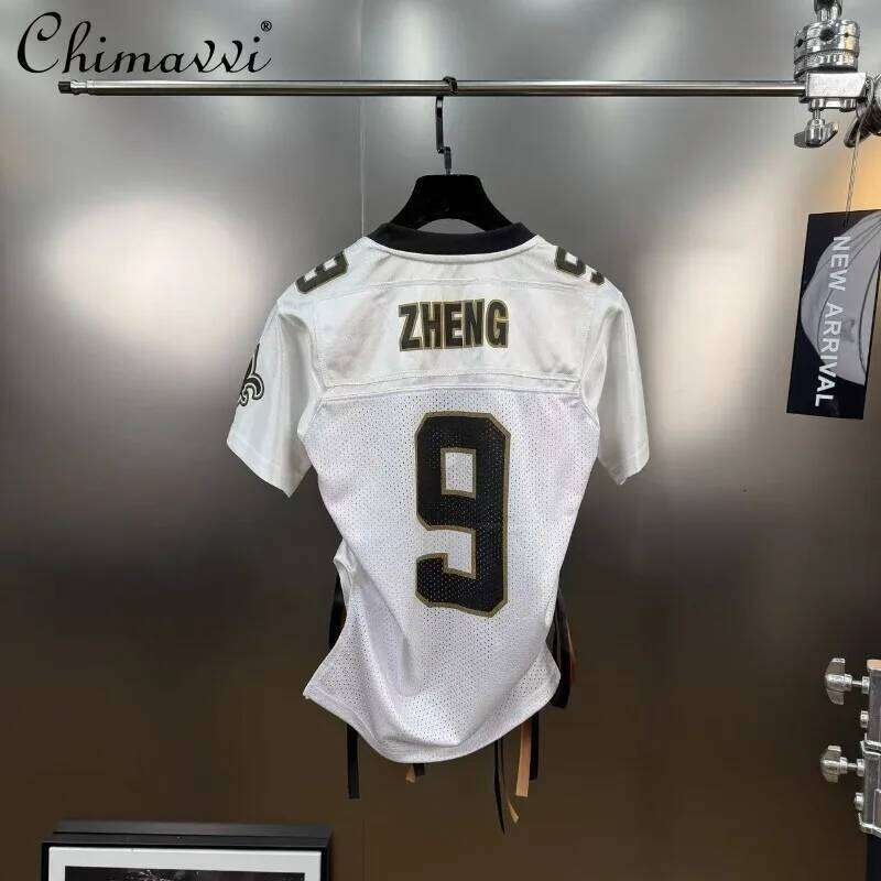 hoodie Summer Fashion V-Neck Mesh Ing Lace Drawstring Bow Short Sleeve Jersey T-Shirt For Women Cool Top Tees jacket