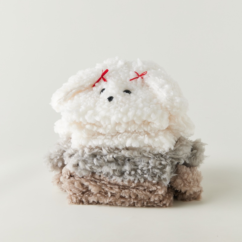 1 pair of cute women's socks. Sleep socks for autumn and winter Warm and plush thick home knee pads Plush foot covers Cartoon puppy leg covers Fu