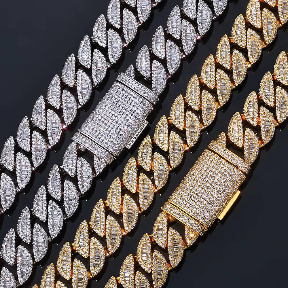 NUOYA 20MM Full Iced Out Cuban Chain Necklace Mixed Baguette Round Cubic Zirconia Inlay Hip Hop Luxury Jewelry
