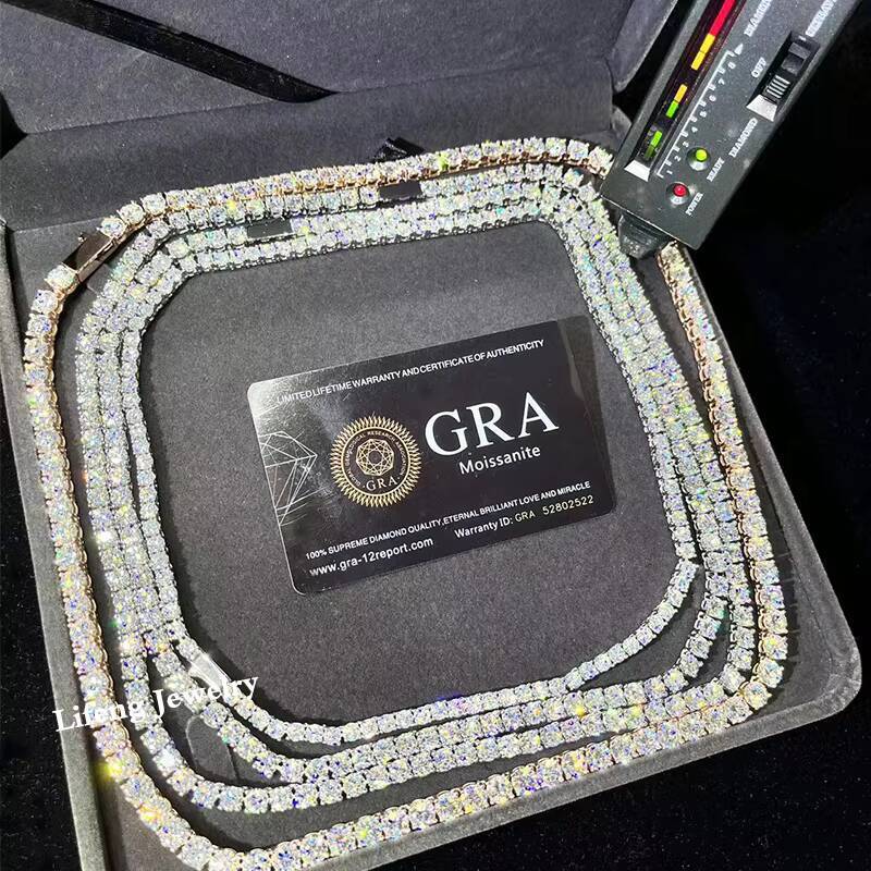 Fast Delivery High Quality Shining Moissanite Tennis Chain D VVS 3mm 4mm 5mm 6mm Silver Necklace for Men and Women