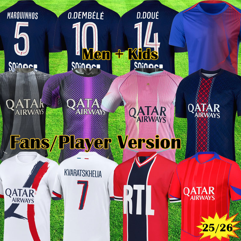3XL 4XL Maillots 2025 Final psges Soccer jerseys BARCOLA 4th DEMBELE 2026 HAKIMI G RAMOS 25 26 Maillots football KVARATSKHELIA men kids VITINHA kit uniforms enfants
