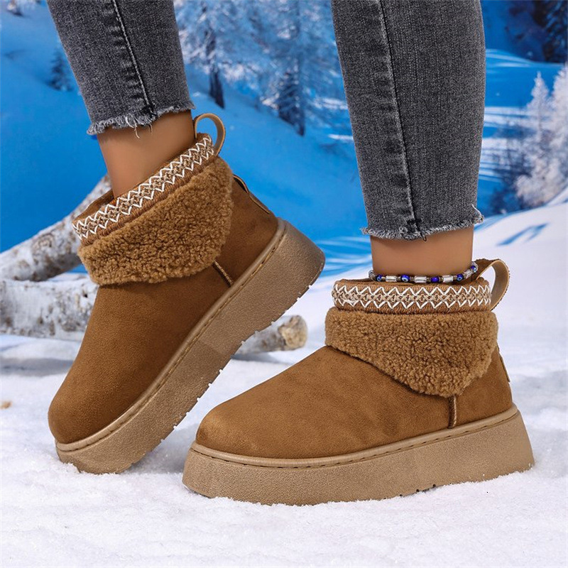New Style Boots for Women, Fleece-Lined, Warm, Ethnic Style, Fashionable, Casual Winter Snow Lace Cotton Shoes ddmymoon