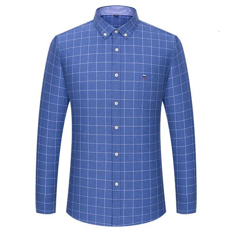 100% Cotton Oxford Mens Shirts Long Sleeves Plaid Soft Regular Fit Formal Dress Shirt Pocket Social Blouse Male Clothes S-7XL Z250818