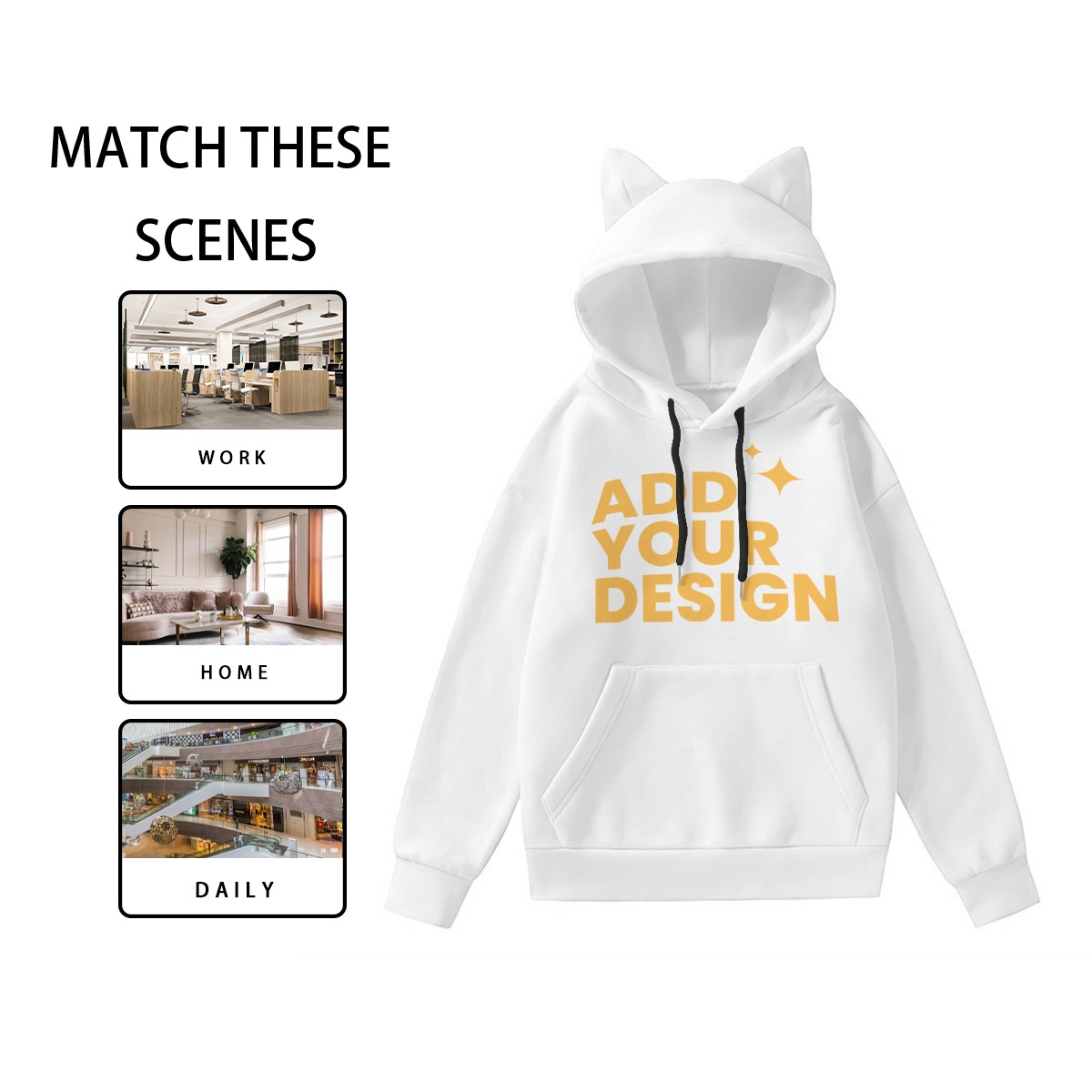 DHgatepod Cat Ear Hoodie - Cute Printed Pullover with Adorable Ears & Kangaroo Pocket (Unisex Casual Sweatshirt)