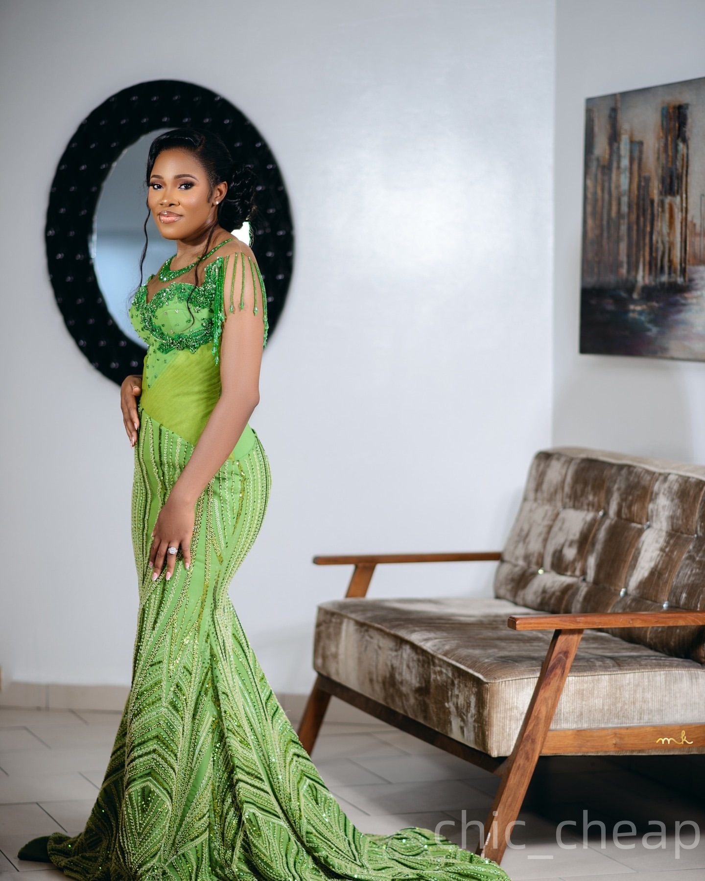 Aso Ebi Green Mermaid Prom Dresses 2025 Beaded Tassels Sequined Evening Formal Party Second Birthday Engagement Gowns Plus Size Dress For Special Occa