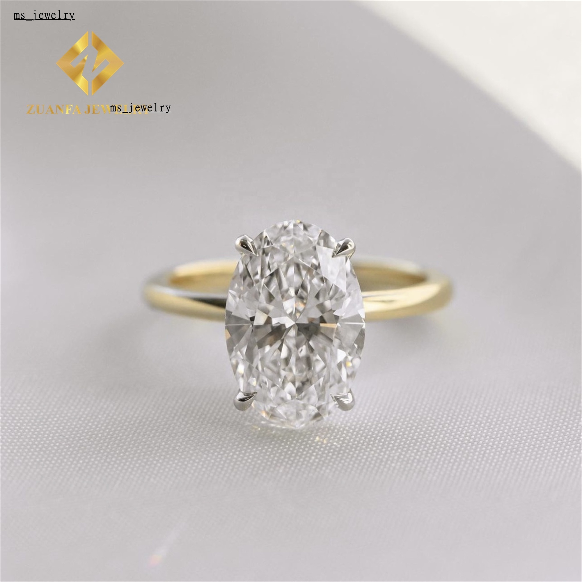 Custom Made 18k Solid Gold Luxury Gorgeous Bridal Wedding Jewelry 3Ct Crushed Oval Lab Grown Diamond Engagement Wedding Ring