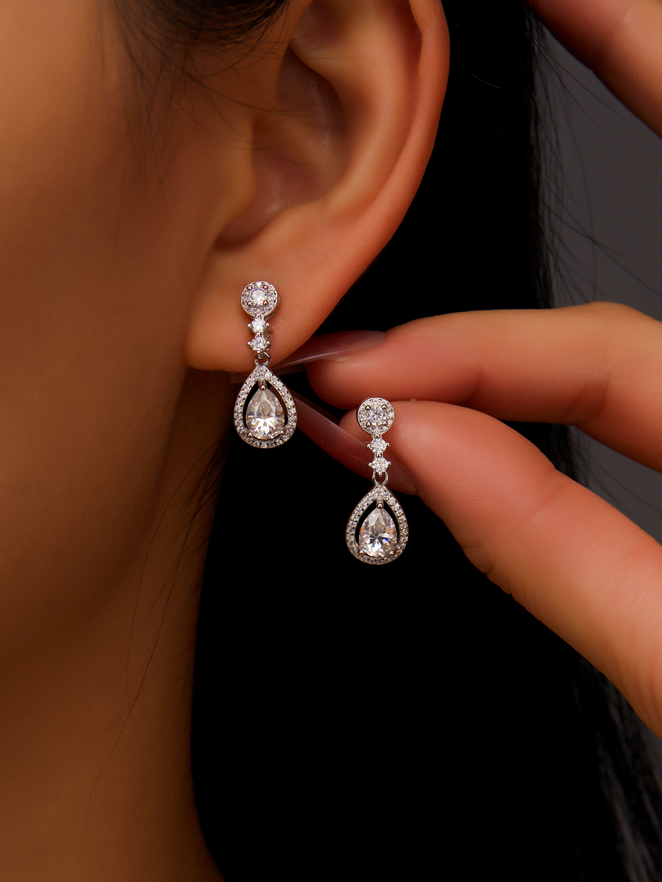 MT 1ct *2 Pear Moissanite Earrings for Women Art Deco Style Pendant Chandelier Bridal and Bridesmaid Wedding 925 Silver Earrings Vintage