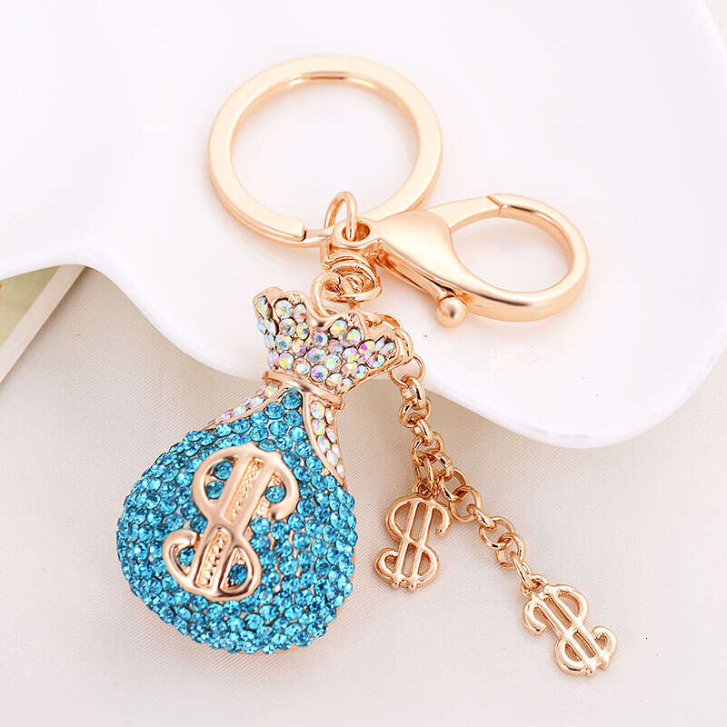 Alloy Inlaid Dia Dollar Money Keychain Car Pendant Lucky Bag Charm Creative Small Gift