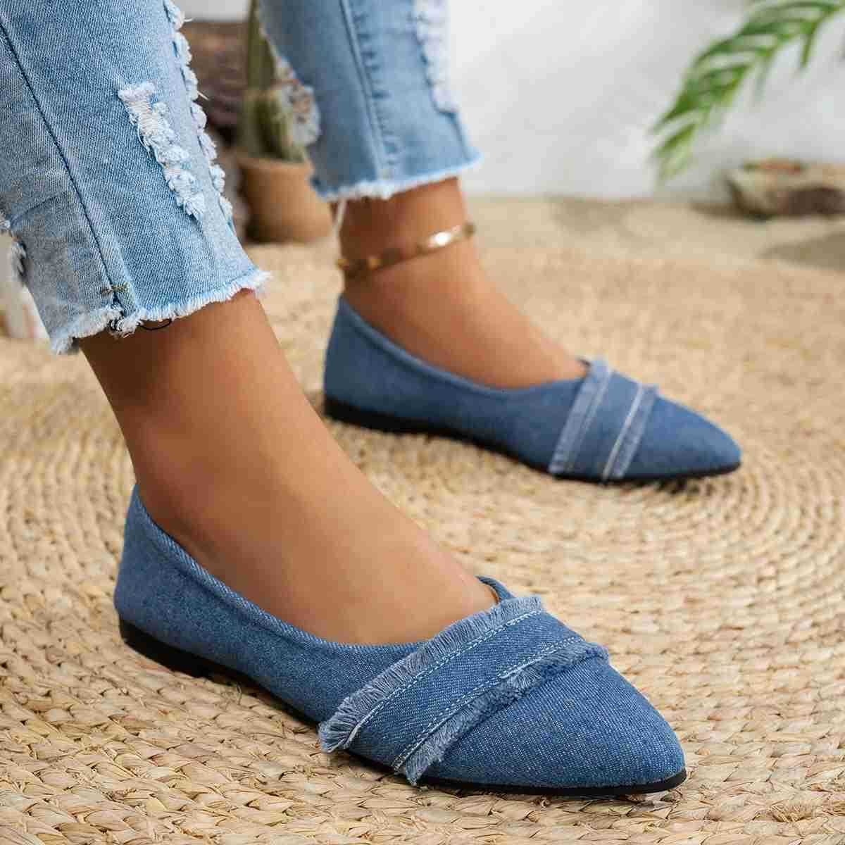 Stylish Pointed Flat Single Shoes Versatile Fabric Slip-on Casual Womens Shoes M250818
