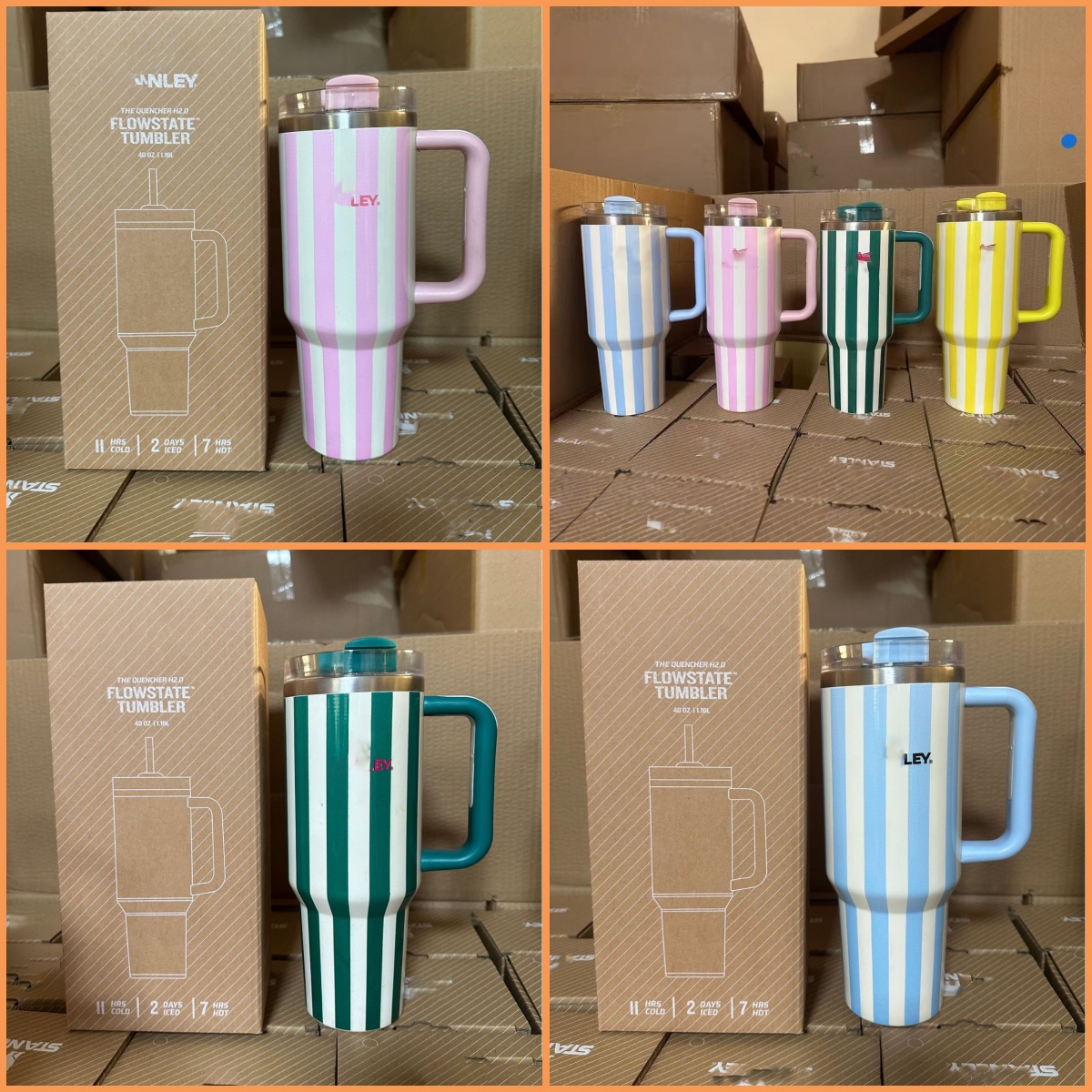 40oz Striped Water Cup Handle Car Mug With Car Cold Insulated Cartoon Kulo Water Cups With Straws Cups Tattoo Cup Car A1a