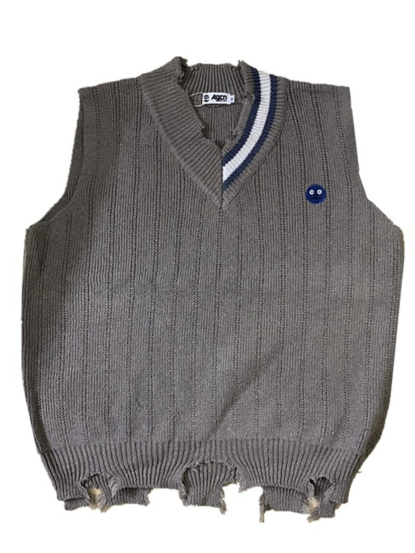 Sweater Vest Men Patchwork V-neck Colorful Shrug Chic Sleeveless Knitted Tops Mens Waistcoats Loose Oversize Harajuku All-match