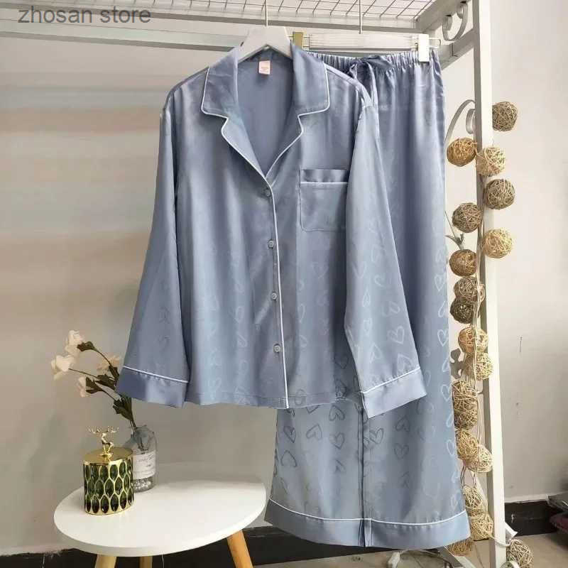 2 Piece Summer Womens Pajamas Sets Satin Silk Thin Pyjama Pijama Mujer Striped Slpwear Long Slve Pants Loungewear Homewear S250818