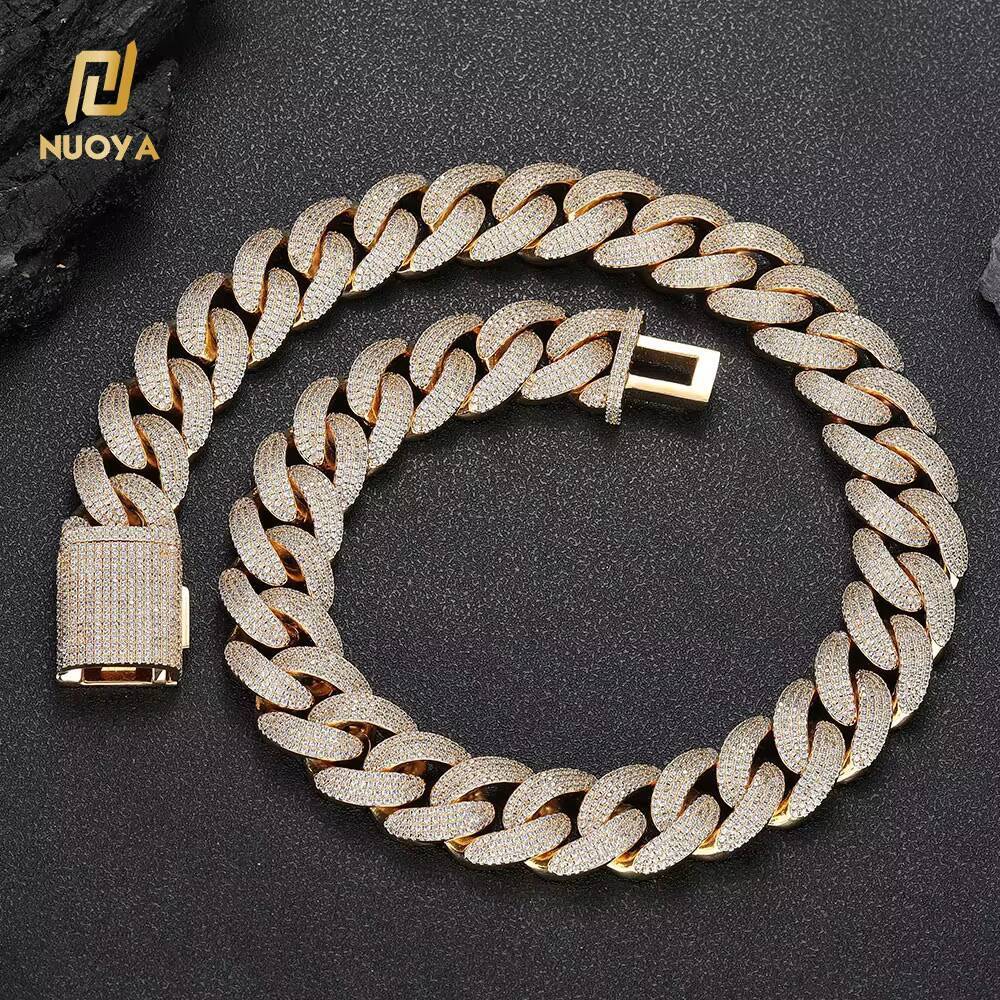NUOYA 20mm Unisex Diamond Chunky Cuban Link Chain Gold Plated Hip Hop Jewelry Iced Out Cuban Link Chain for Men and Women