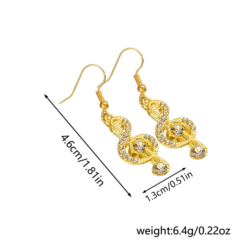 2025 Minimalist Geometric Note Earrings Full Crystal Alloy Drops Versatile Dainty Statement Jewelry for Women