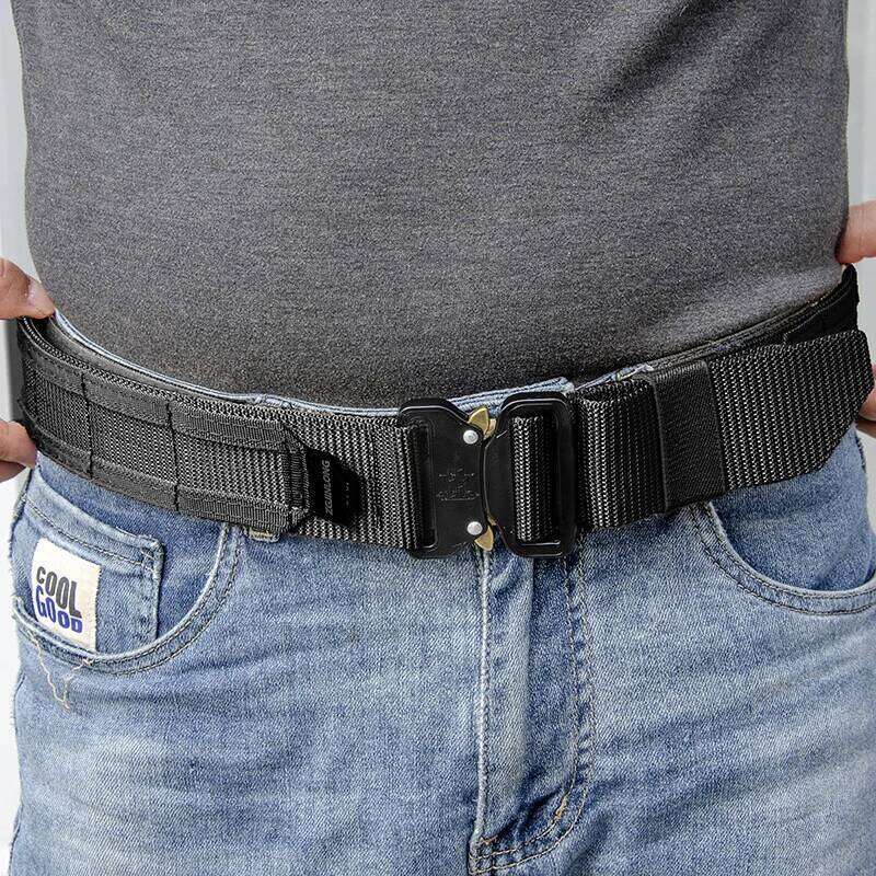Men Tactical With Inner Metal Buckle Quick Release Laser Cut MOLLE Combat Two In One Battle Belt