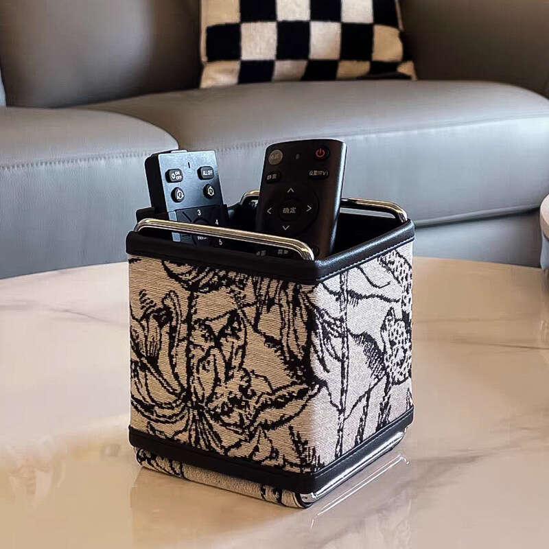 New French Style Desktop Leather High-End Light Makeup Brush Remote Control Pen Holder Stationery Miscellaneous Storage Box
