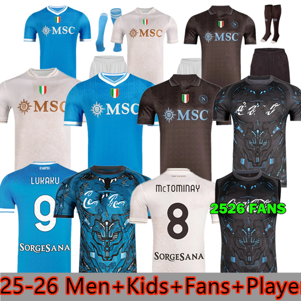 Napoli 25/26 soccer jerseys Maglia Naples DE BRUYNE MARADONA LUKAKU 2025 2026 KVARATSKHELIA DI LORENZO McTOMINAY adult Football shirts Kids Kits FANS PLAYER uniform